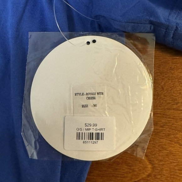 Made in Paradise "Royale with Cheese" NWT Medium Blue Short Sleeve T-Shirt - Picture 4 of 6